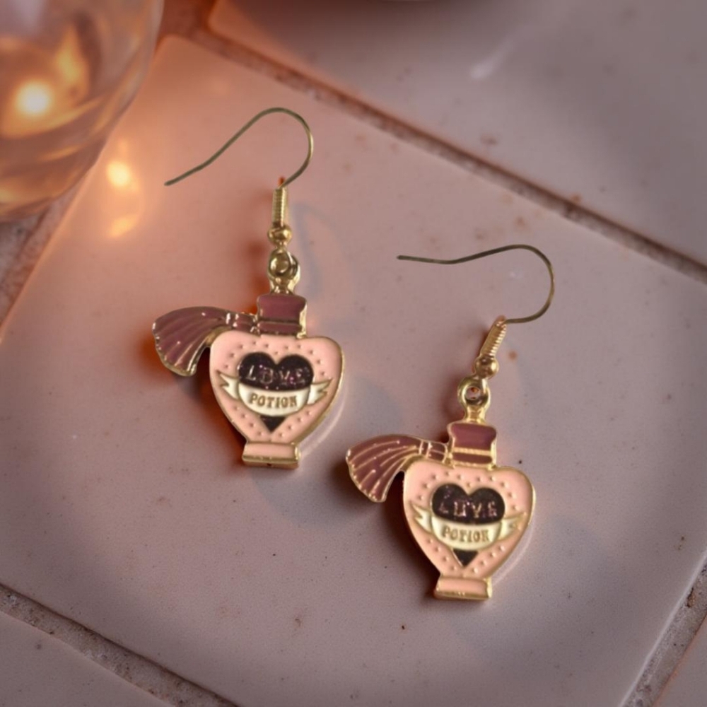 Love Potion Earrings | Pink and Gold-Tone Enameled Dangle